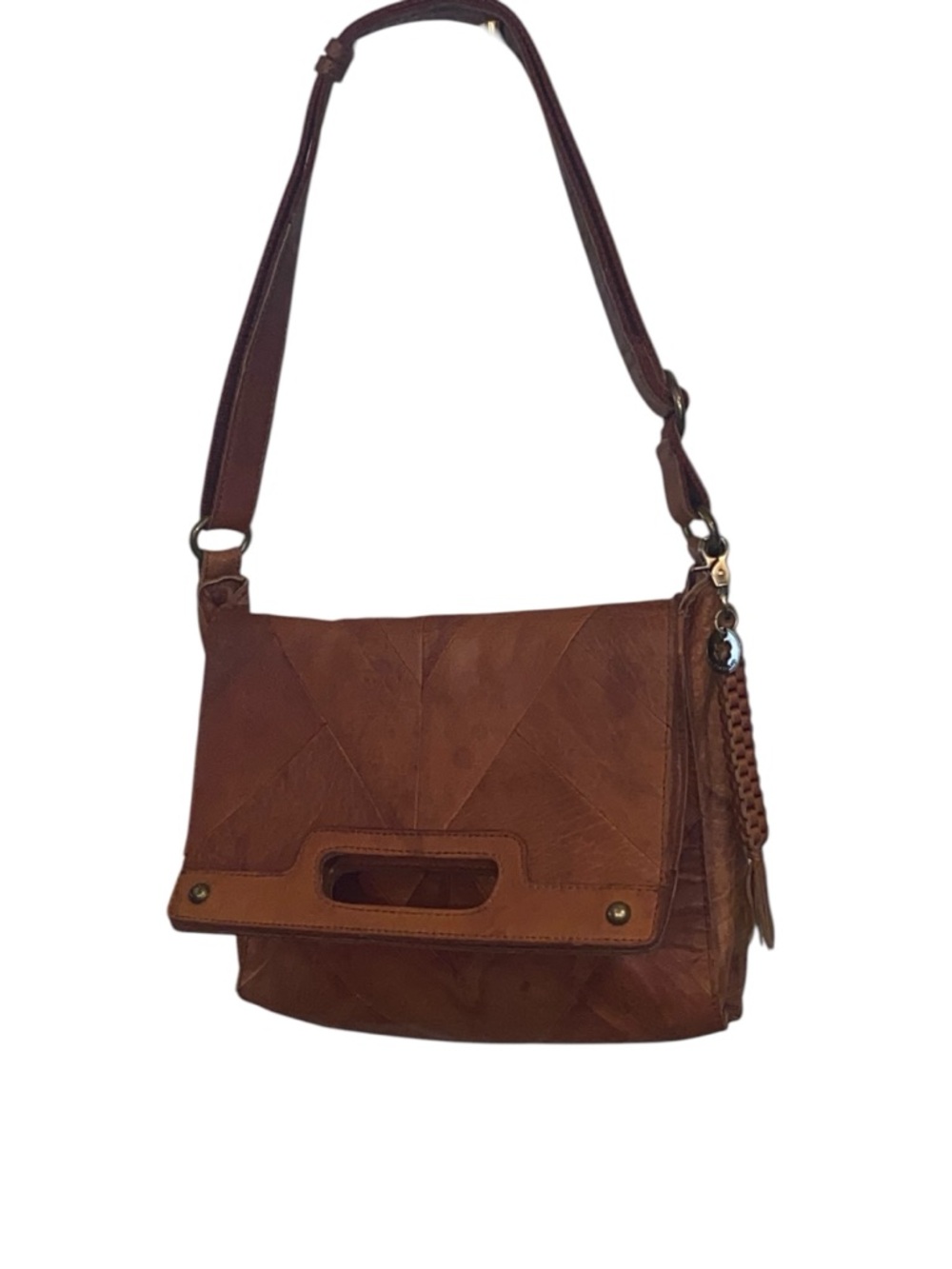 Lucky Brand Brown slouchy Foldover messenger bag italion leather  boho 70s purse